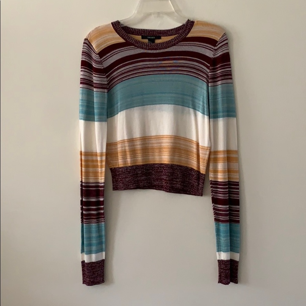Striped long sleeve crop top